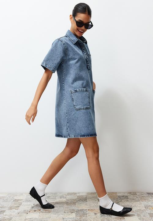 Trendyol - Plain Denim Dress - Blue