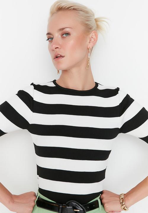 Trendyol - Color Block Knitwear Blouse - Black & White 