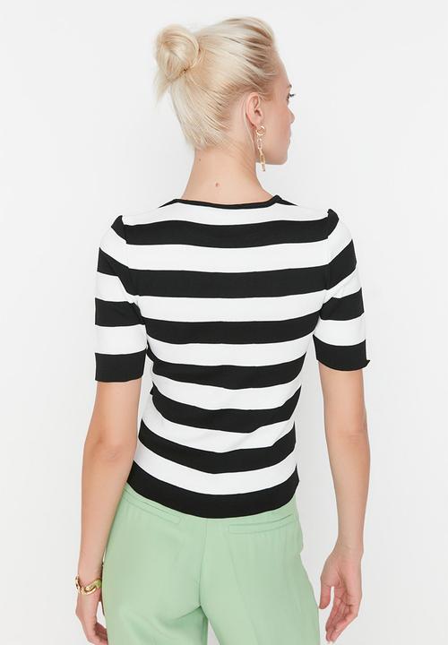 Trendyol - Color Block Knitwear Blouse - Black & White 