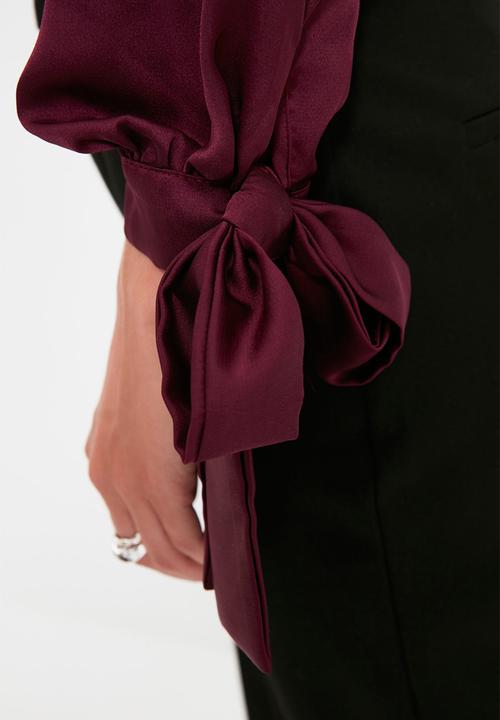 Trendyol - Tie Detailed Satin Woven Blouse - Plum