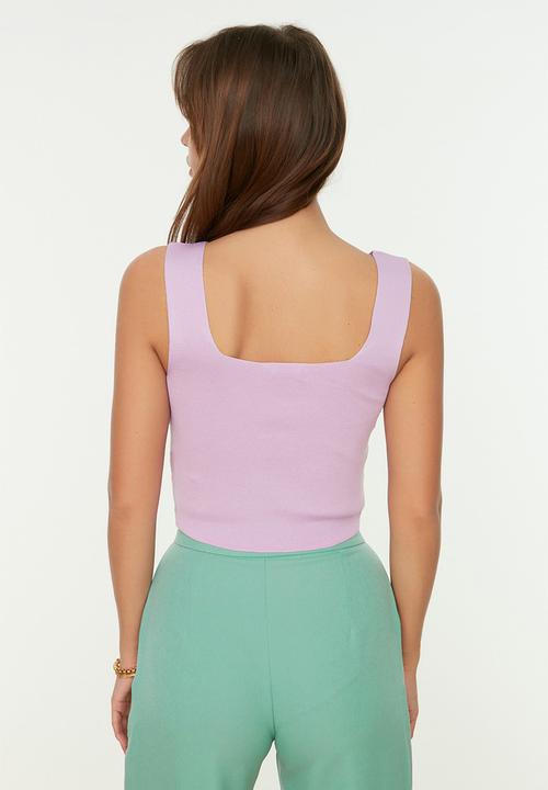 Trendyol - Thick Strap Crop Blouse - Lilac