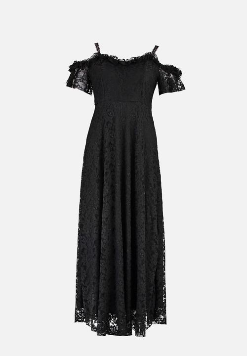 Trendyol - Plus size strap a-line lace maxi evening dress - black