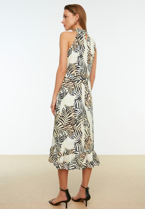 Trendyol - Belted A-line Midi Woven Dress - Camel
