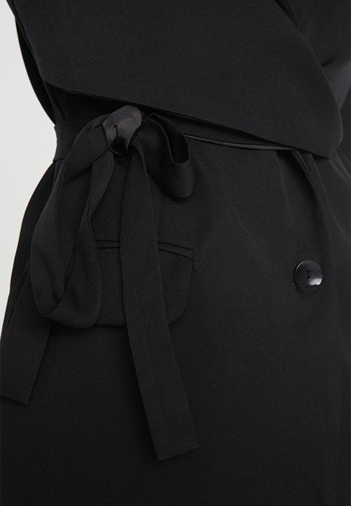 Trendyol - Belted Regular Lined Double Breasted Closure Woven Blazer Jacket - Black