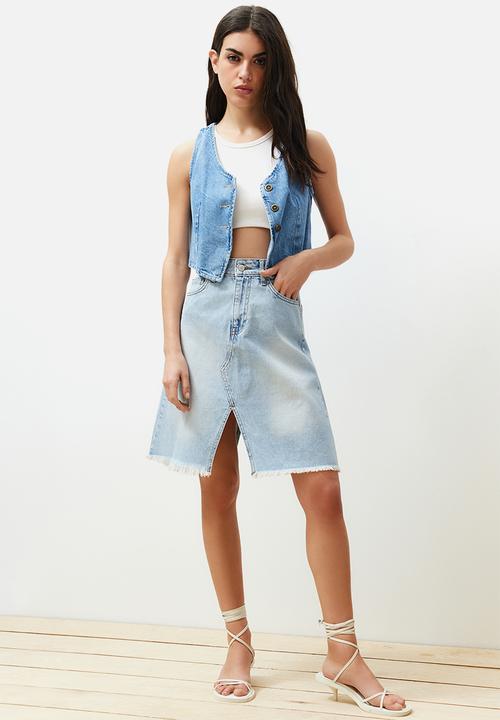 Trendyol - Stitch Detail Denim Skirt - Blue