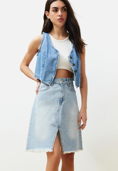 Trendyol - Stitch Detail Denim Skirt - Blue