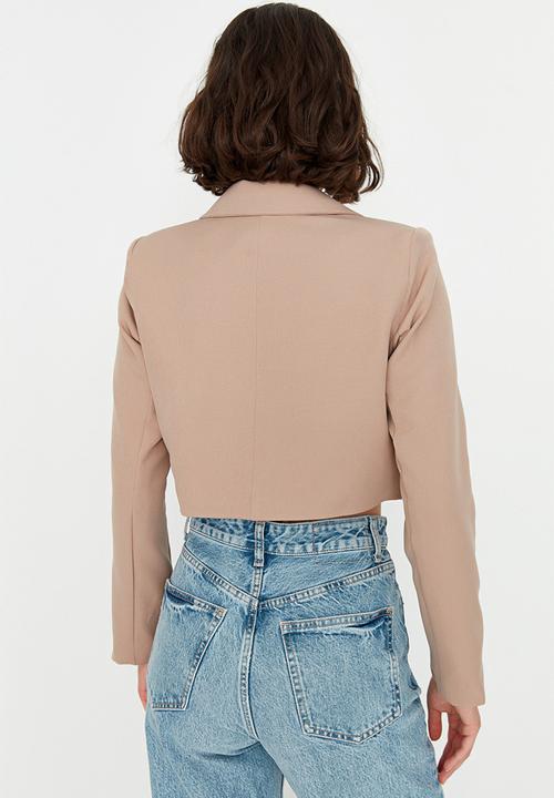 Trendyol - Crop Blazer Jacket With Woven Lining - Camel