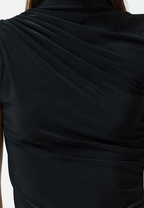 Trendyol - Zero Sleeve Gathered Formal Stretch Knitted Blouse - Black