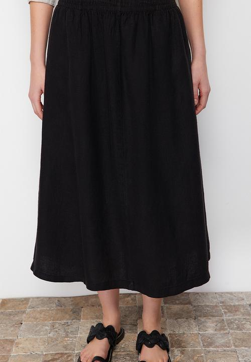 Trendyol - Elastic Waist Midi Skirt - Black