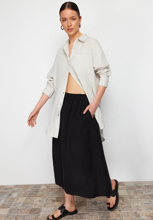 Trendyol - Elastic Waist Midi Skirt - Black