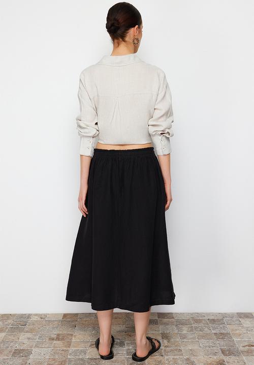 Trendyol - Elastic Waist Midi Skirt - Black