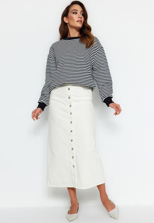 Trendyol - Denim Jeans Skirt With Button Closure - Ecru