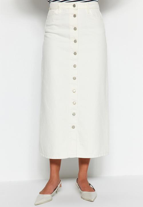Trendyol - Denim Jeans Skirt With Button Closure - Ecru