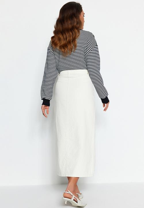 Trendyol - Denim Jeans Skirt With Button Closure - Ecru