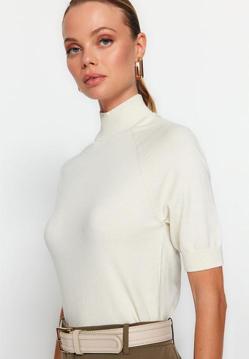 Trendyol - Premium Yarn Special Yarn Basic Knitwear Blouse with Soft Touch - Ecru