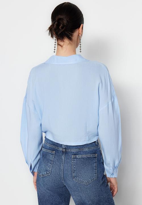 Trendyol - Gathered woven blouse - light blue