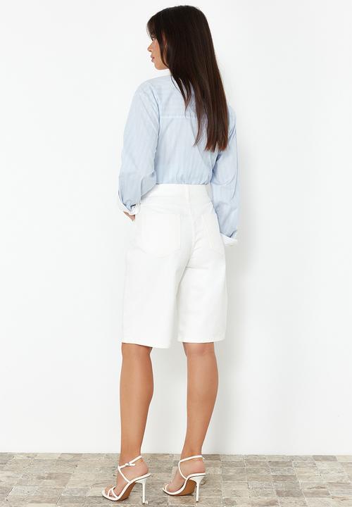 Trendyol - High Waist Denim Shorts & Bermuda - White