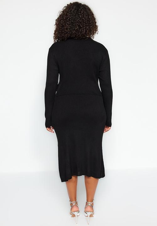Trendyol - Plus Stone Detailed Knitwear Top and Bottom Set - Black