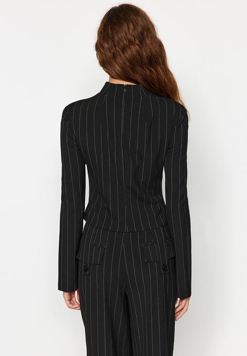 Trendyol - X Sagaza Studio Polyviscon Blouse with Striped Cut Out Detail - Black