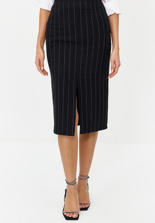 Trendyol - Fitted Woven Shiny Stone Skirt - Black