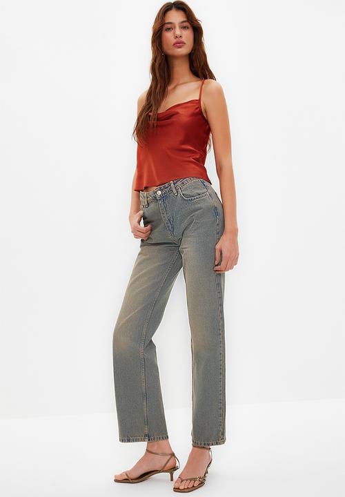 Trendyol - Strap lace collar satin woven blouse - tile