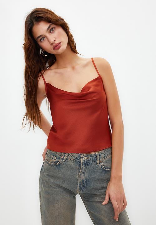 Trendyol - Strap lace collar satin woven blouse - tile