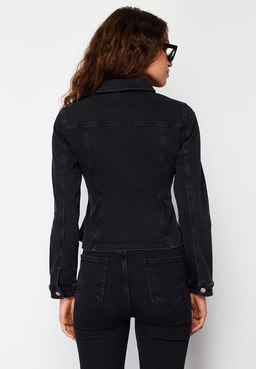 Trendyol - Flounce Fitted Denim Jacket - Black