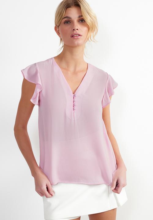 Trendyol - Button Detailed Flowy Semi Sheer Woven Blouse - Pink