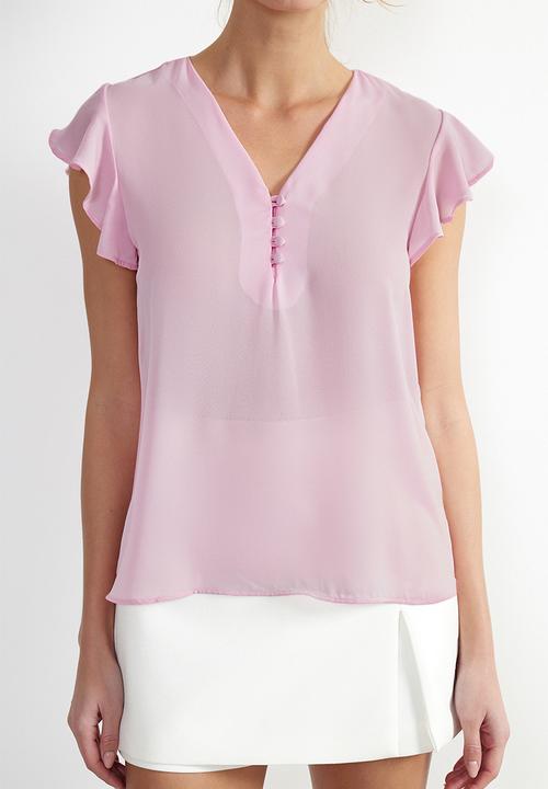 Trendyol - Button Detailed Flowy Semi Sheer Woven Blouse - Pink