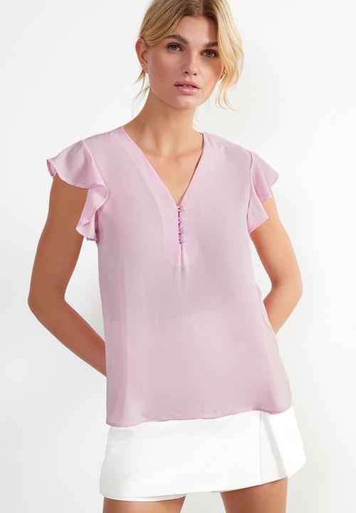 Trendyol - Button Detailed Flowy Semi Sheer Woven Blouse - Pink