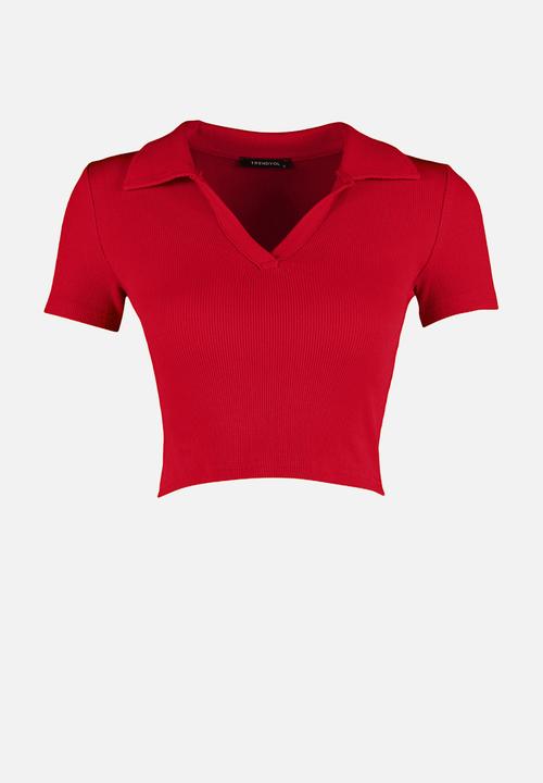 Trendyol - Fitted/situated crop polo neck ribbed stretch knit blouse - orange