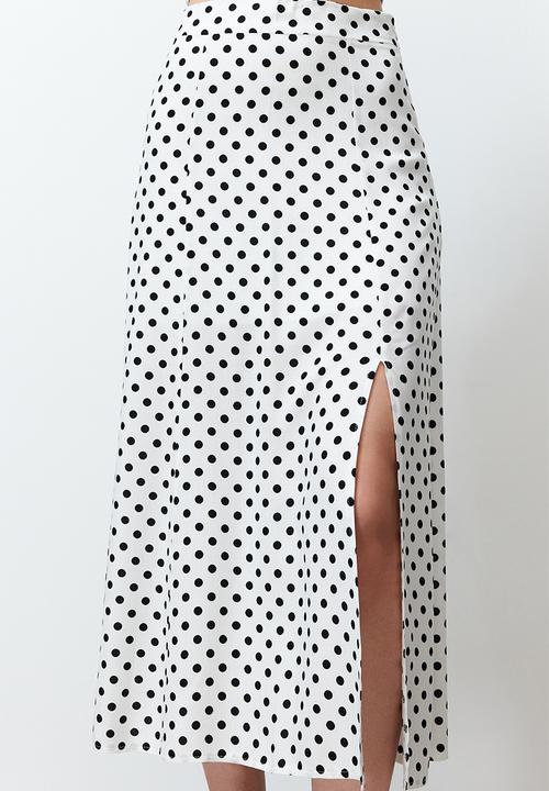 Trendyol - Polka Dot Slit Detail Viscose Midi Woven Skirt - Ecru