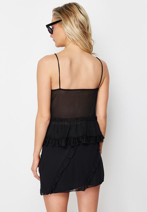 Trendyol - Tulle Lacing Detailed Strappy Flexible Knitted Blouse - Black