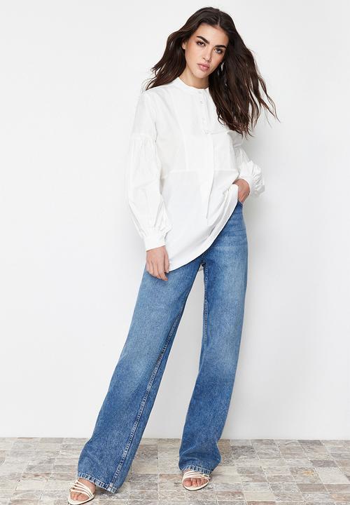 Trendyol - Comfort Fit Cotton Woven Tunic Shirt - Ecru