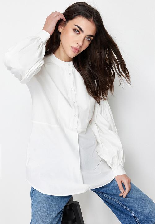 Trendyol - Comfort Fit Cotton Woven Tunic Shirt - Ecru