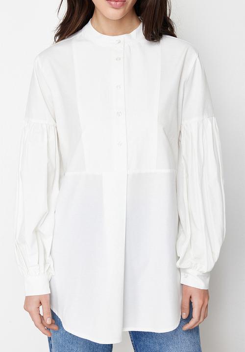Trendyol - Comfort Fit Cotton Woven Tunic Shirt - Ecru