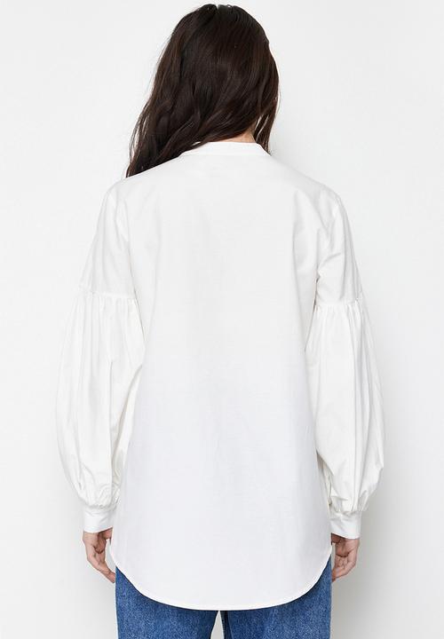 Trendyol - Comfort Fit Cotton Woven Tunic Shirt - Ecru