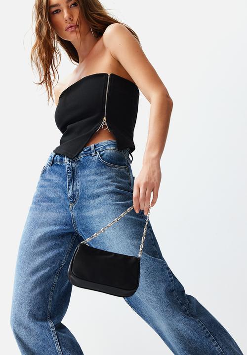 Trendyol - Zippered asymmetric strapless crop knitted blouse - black