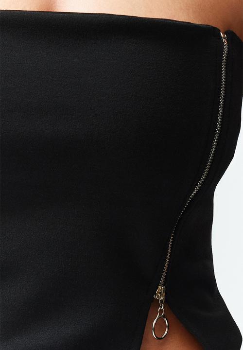 Trendyol - Zippered asymmetric strapless crop knitted blouse - black