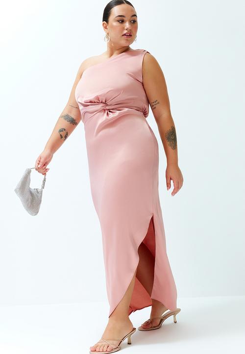 Trendyol - Plus Satin Woven Dress - Pink