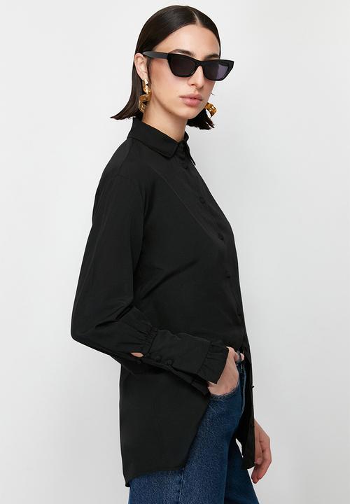 Trendyol - Ruffle Detail Cotton Woven Shirt - Black