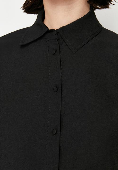 Trendyol - Ruffle Detail Cotton Woven Shirt - Black
