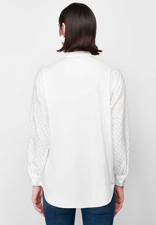 Trendyol - Brode Lace Detail Cotton Woven Shirt - Ecru