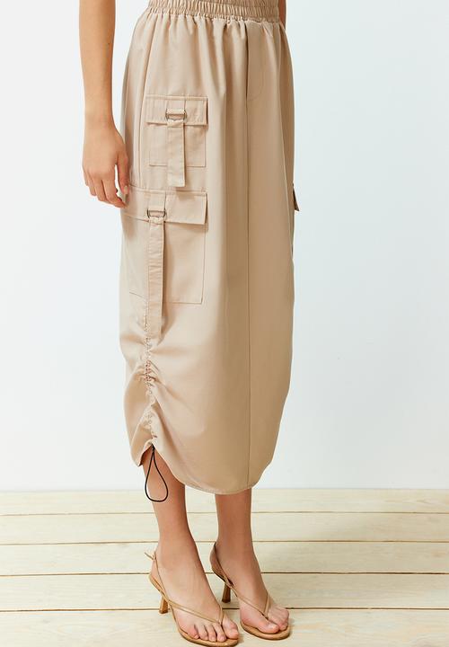 Trendyol - Pocket Cargo Detailed Midi Length Skirt - Beige