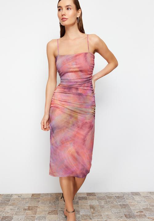 Trendyol - Abstract Patterned Elegant Evening Dress - Pink 