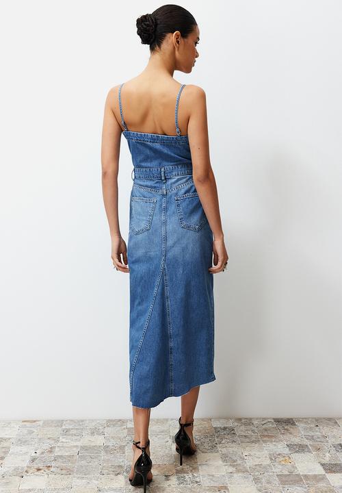 Trendyol - Strappy Denim Maxi Dress - Blue
