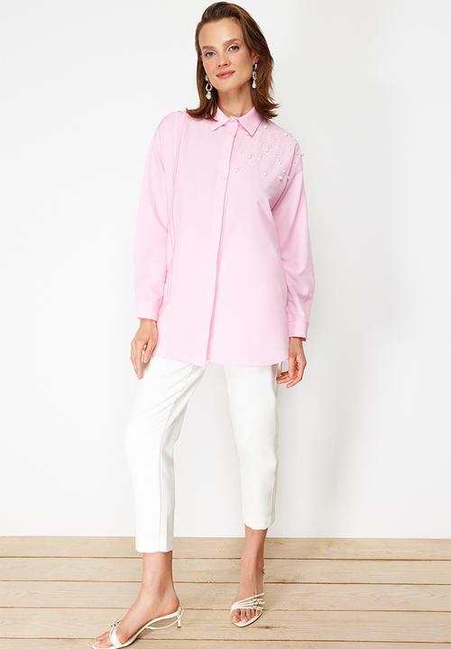 Trendyol - Detailed Cotton Woven Shirt - Pink Pearl