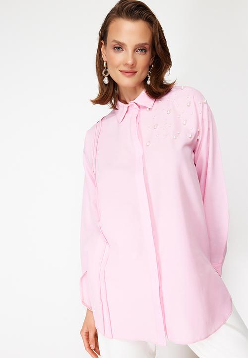 Trendyol - Detailed Cotton Woven Shirt - Pink Pearl