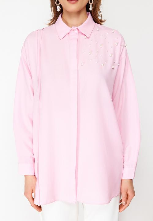 Trendyol - Detailed Cotton Woven Shirt - Pink Pearl
