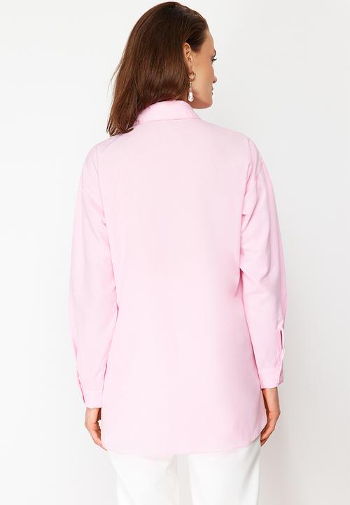 Trendyol - Detailed Cotton Woven Shirt - Pink Pearl